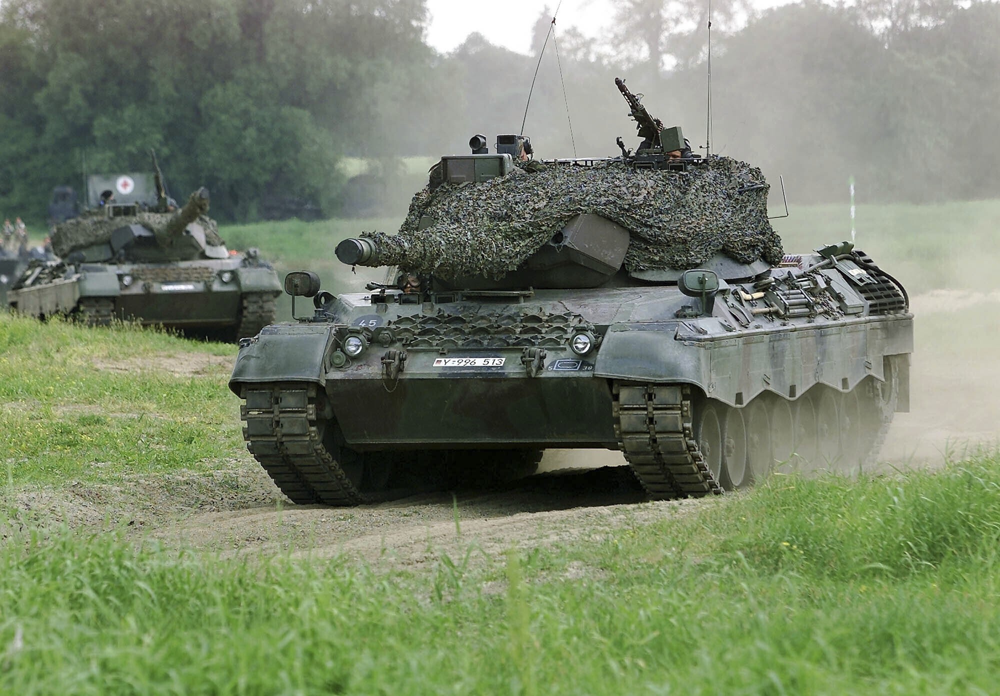 A Leopard 1 tank drives in Storkau, Germany, on May 19, 2000.