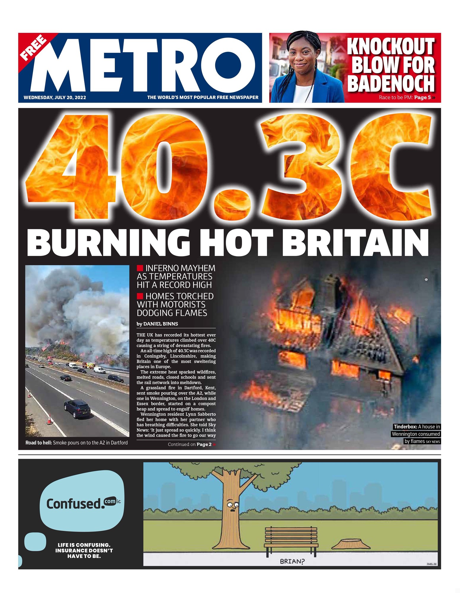 A frontpage of a newspaper says burning hot britain