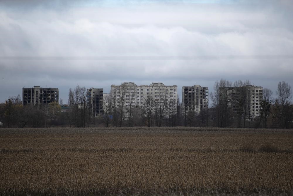 A view of apartment buildings destroyed by fighting, in Borodyanka, Kyiv region, Ukraine, Sunday, Nov. 13, 2022. 