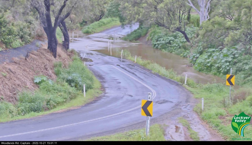 Water building over roads in Queensland.