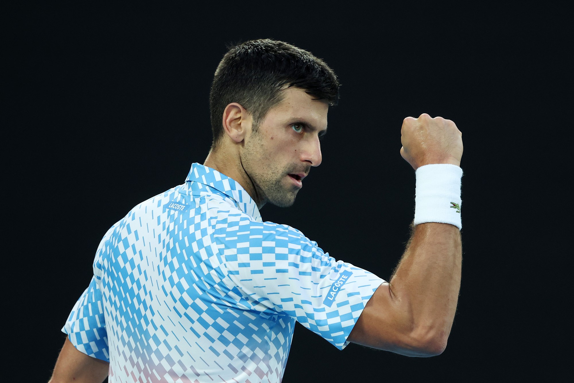 Novak Djokovic clenches his fist.