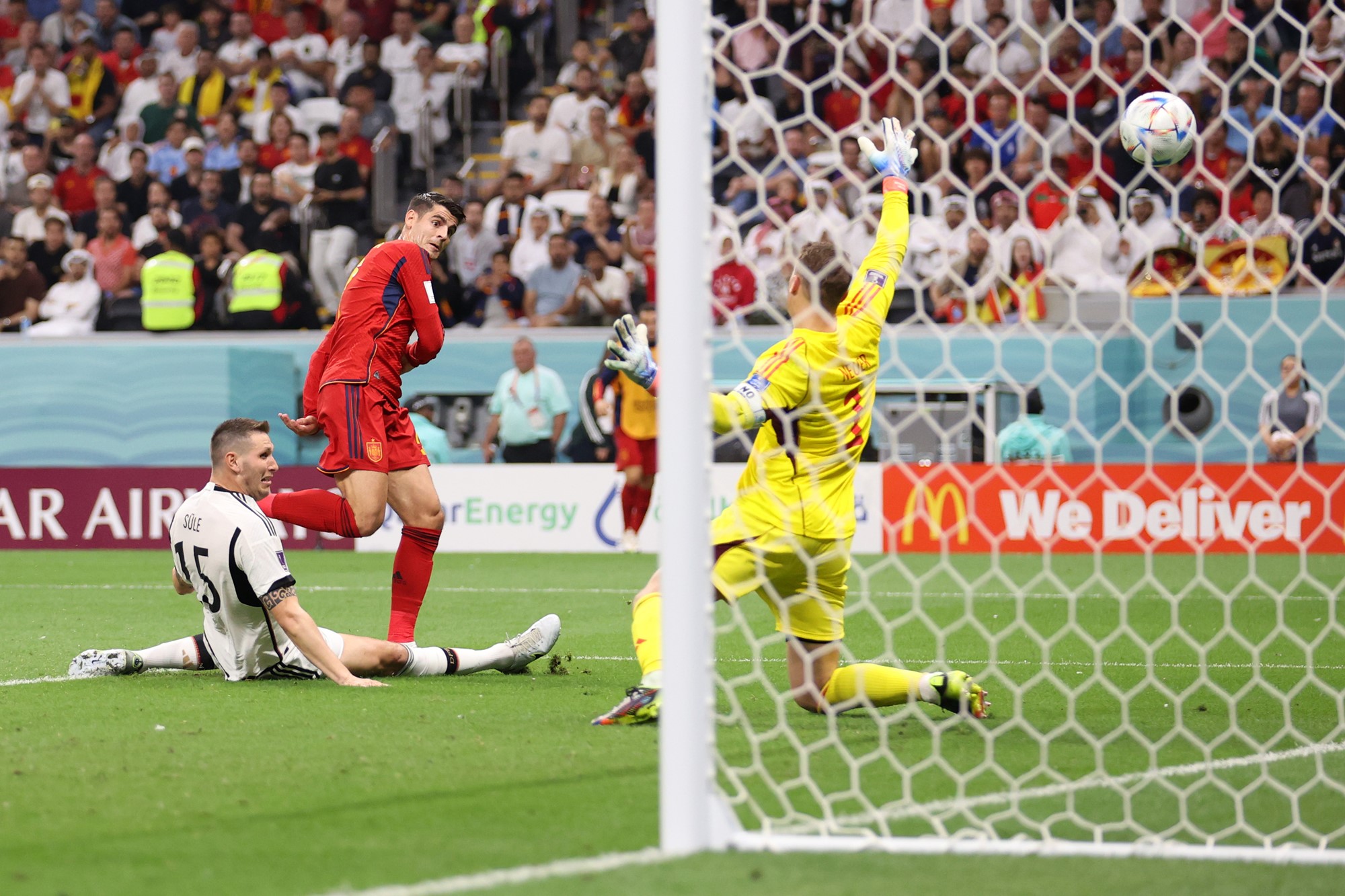 Alvaro Morata scores for Spain against Germany