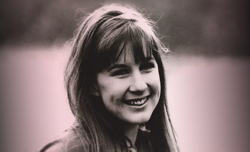 A black-and-white photograph of Judith Durham.