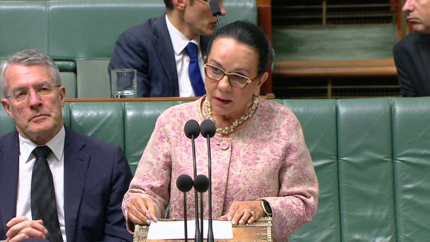 A middle-aged Aboriginal woman speaks in parliament.