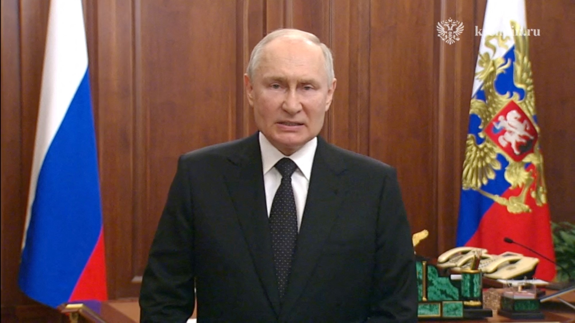 Vladimir Puting speaking during a national televised address.