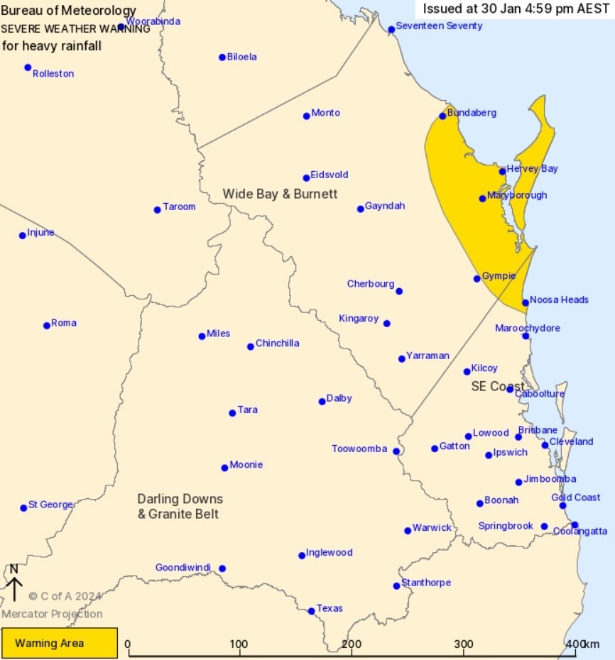 A BOM map of a severe weather warning