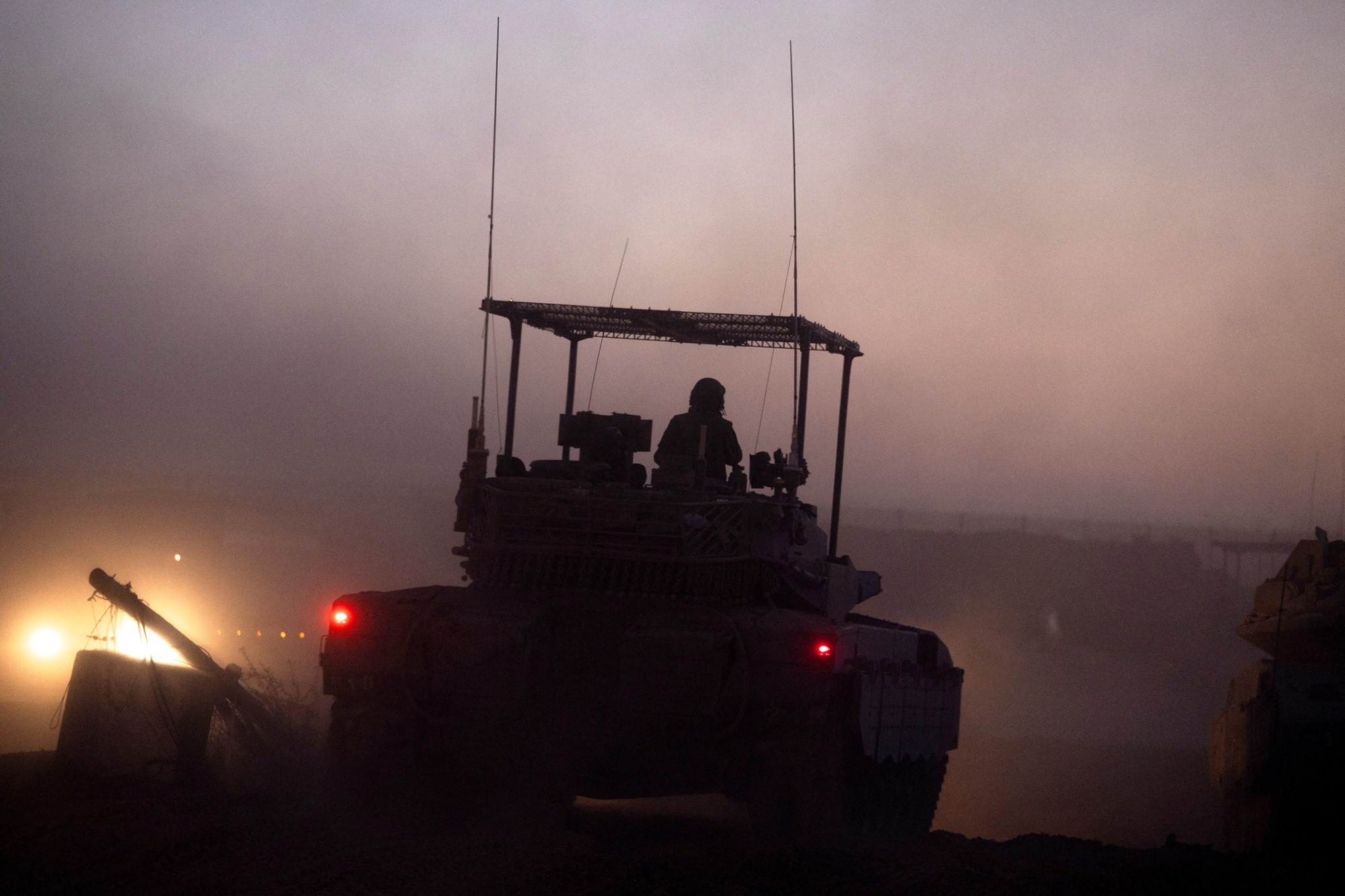 An Israeli military vehicle manoeuvres near the Gaza border.