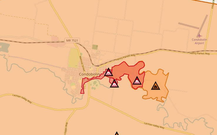 A map of condobolin with red areas highlighted