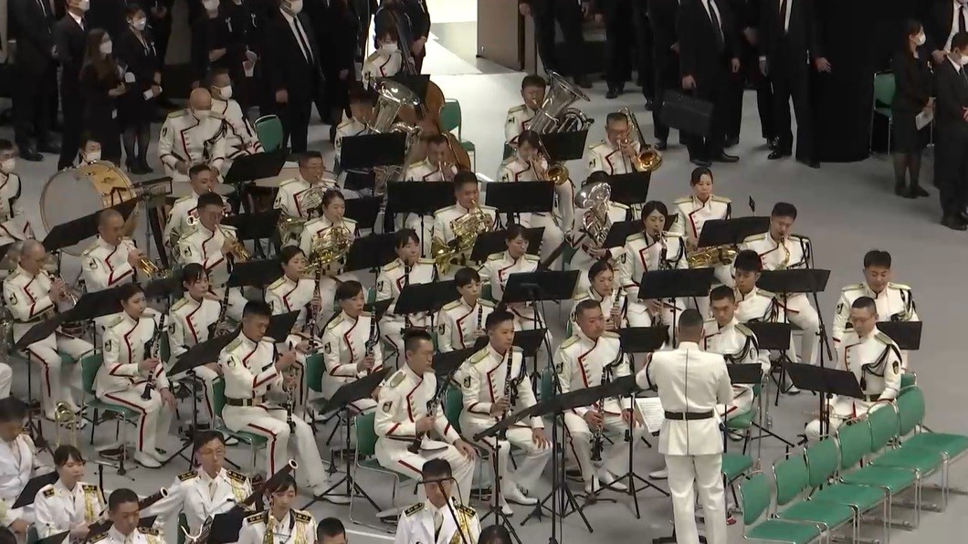 A military band closes the state funeral for Shinzo Abe.