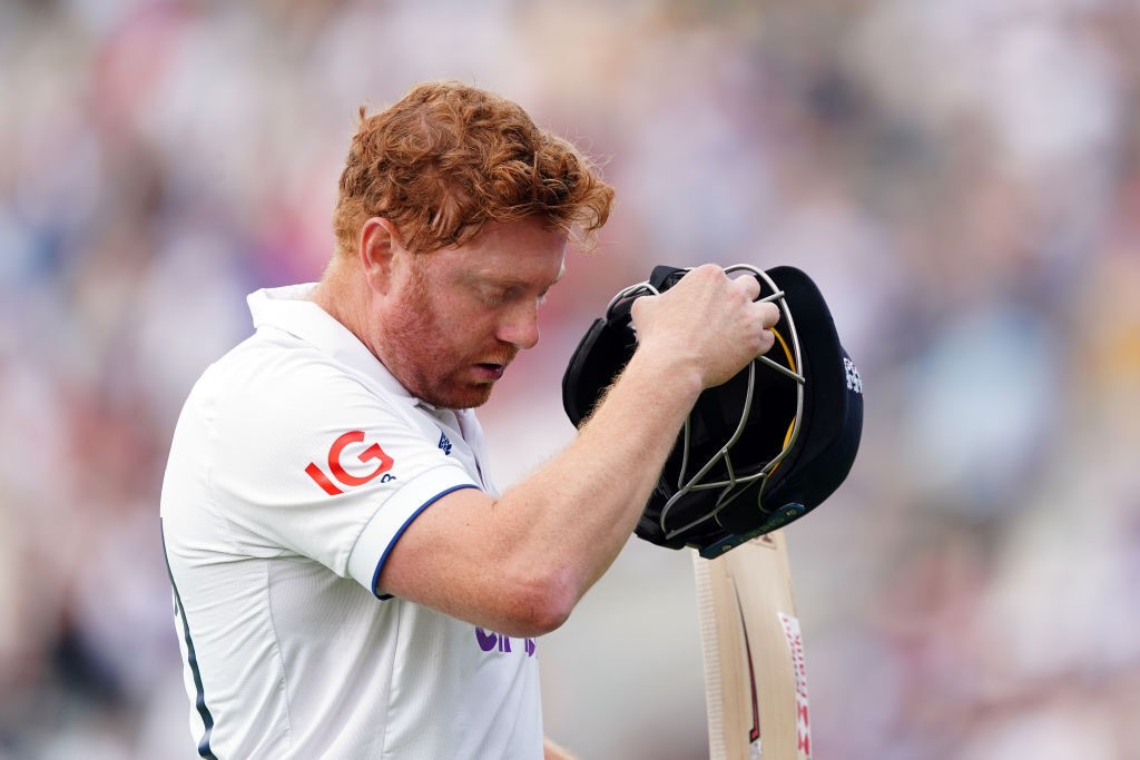 England batter Jonny Bairstow removes his helmet as he walks off during an Ashes Test.