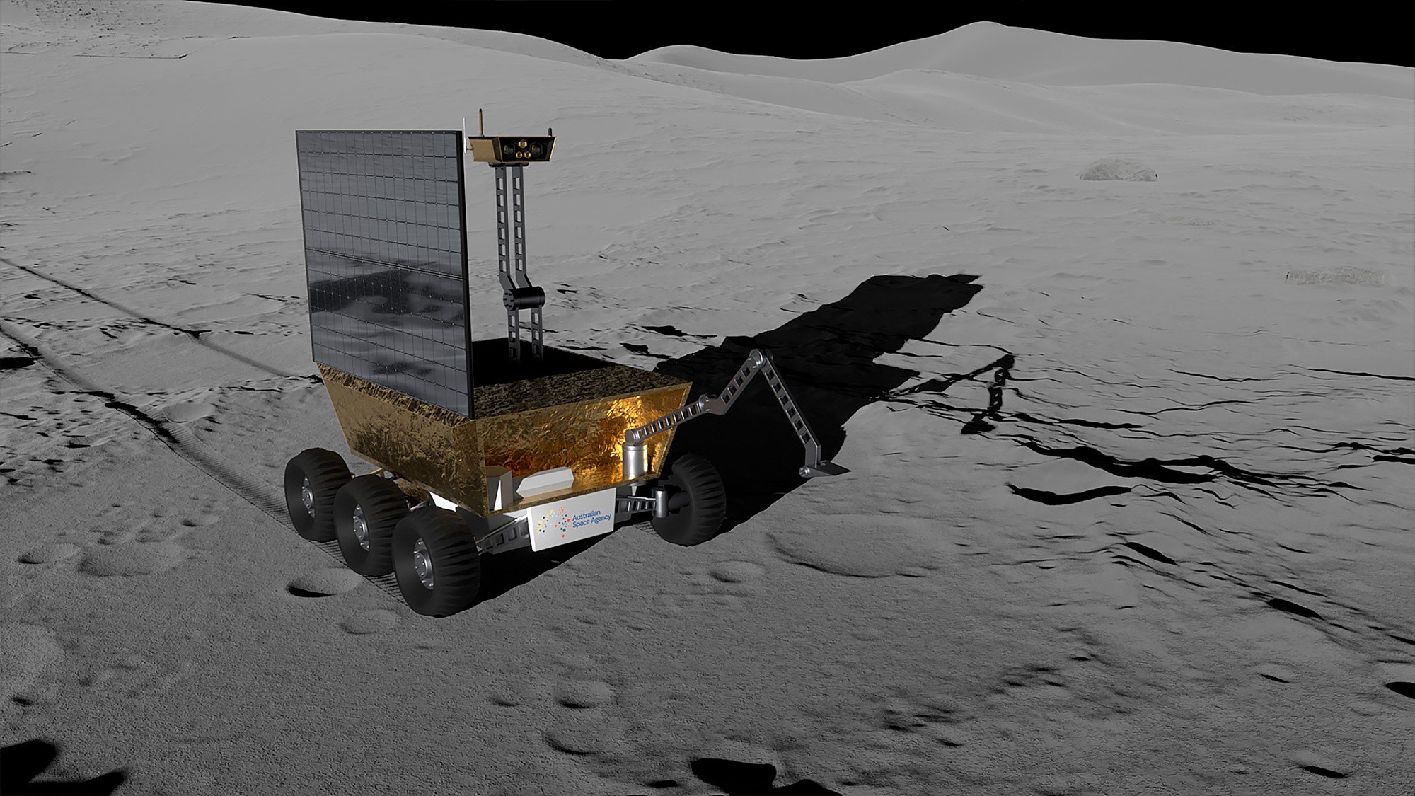 An artist's impression of a lunar rover on the Moon.
