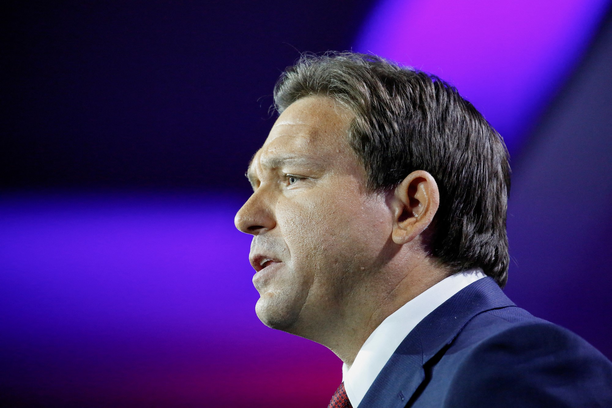 Governor Ron DeSantis speaks to an audience after the US midterm elections