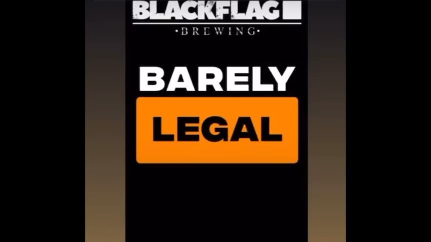A close-up view of the Barely Legal label, in black, orange and white.