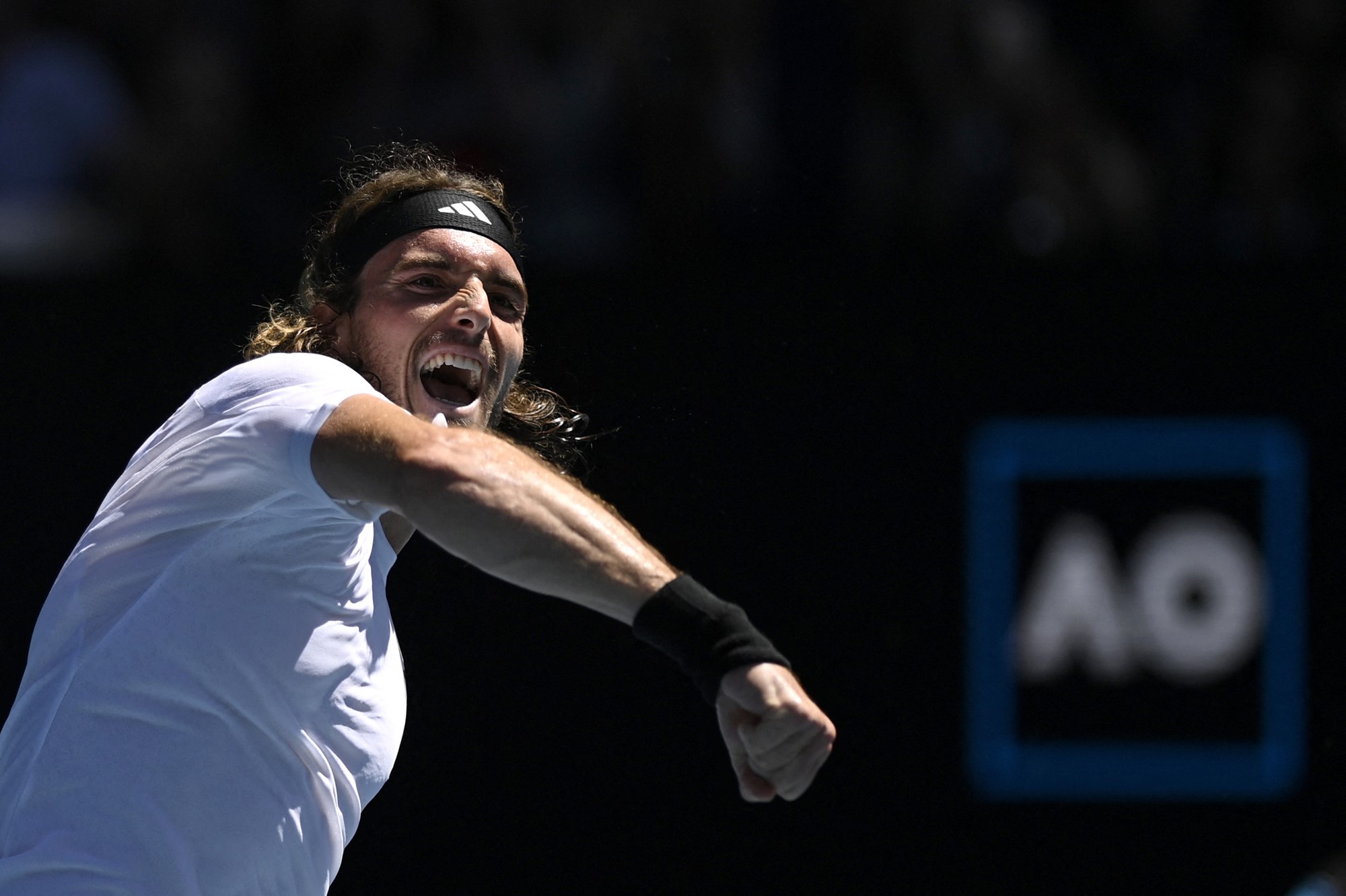 Stefanos Tsitsipas celebrates.