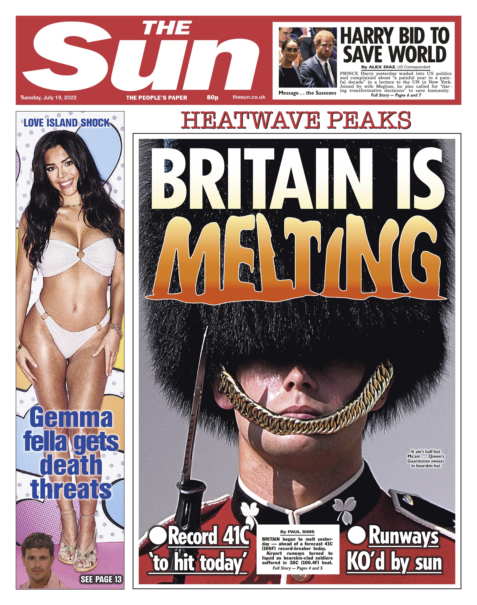 A newspaper front page says Britain is melting.
