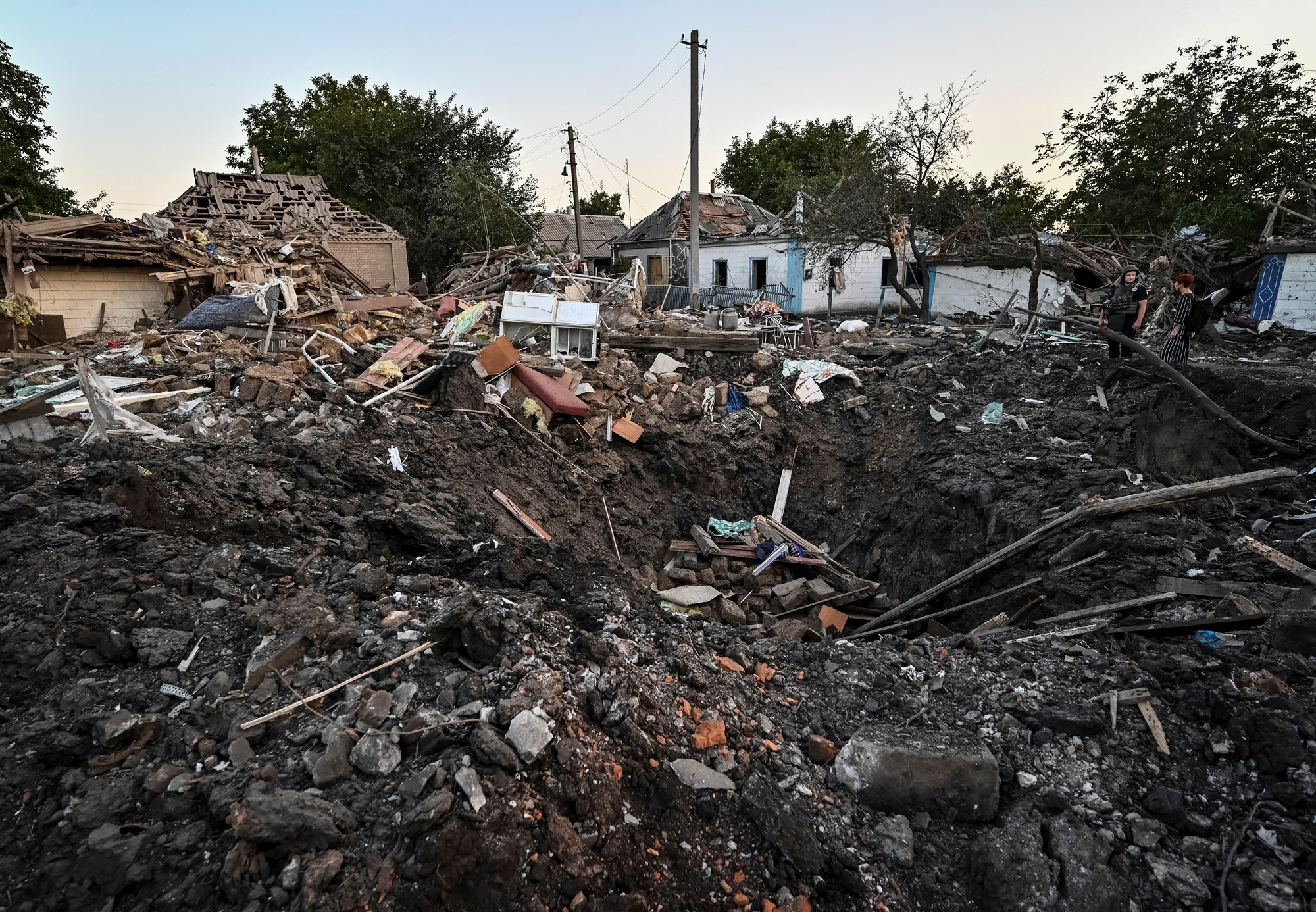 A house destroyed by a Russian military strike in Chaplyne.