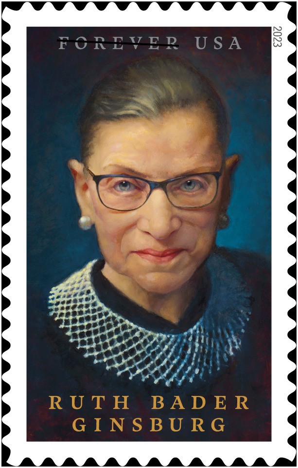 Ruth Bader Ginsburg on a postage stamp.