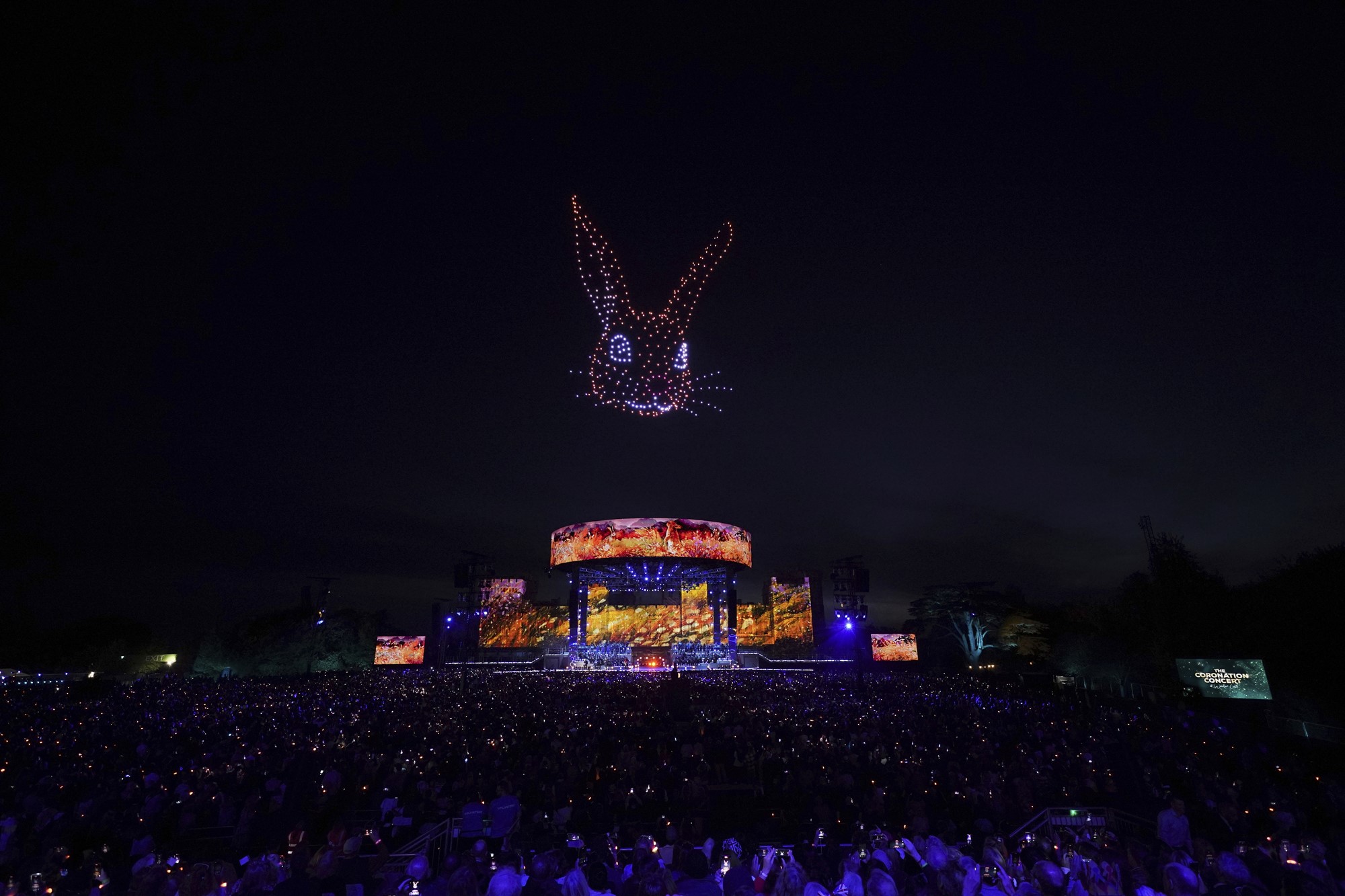 Drones create the image of a rabbit in the sky