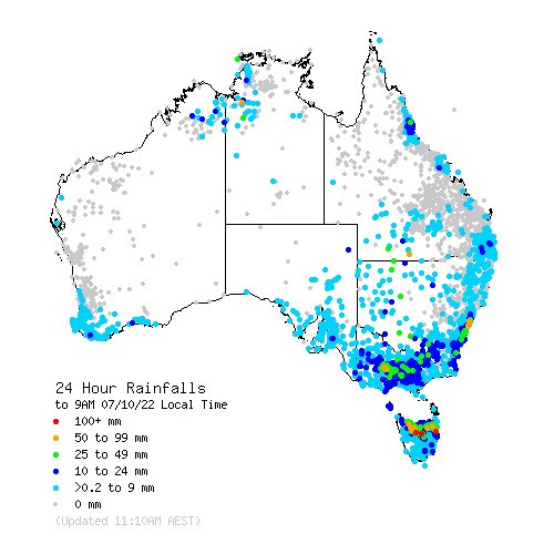 A map of rainfall totals in Australia