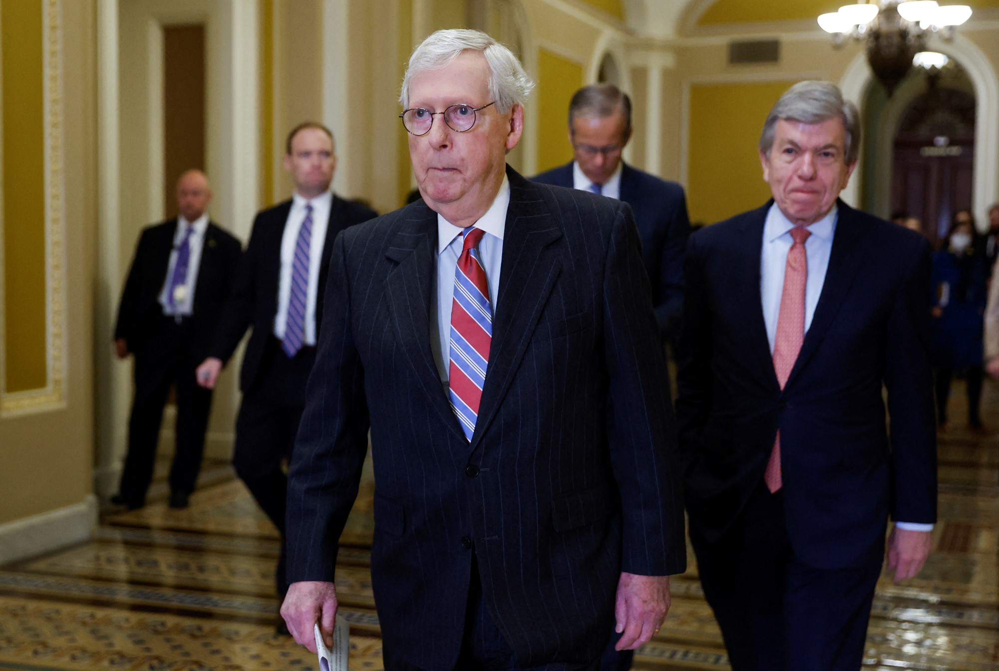 U.S. Senate Minority Leader Mitch McConnell (R-KY) arrives to face reporters at a news conference following the Senate Republicans weekly policy lunch at the U.S. Capitol in Washington, U.S., December 20, 2022