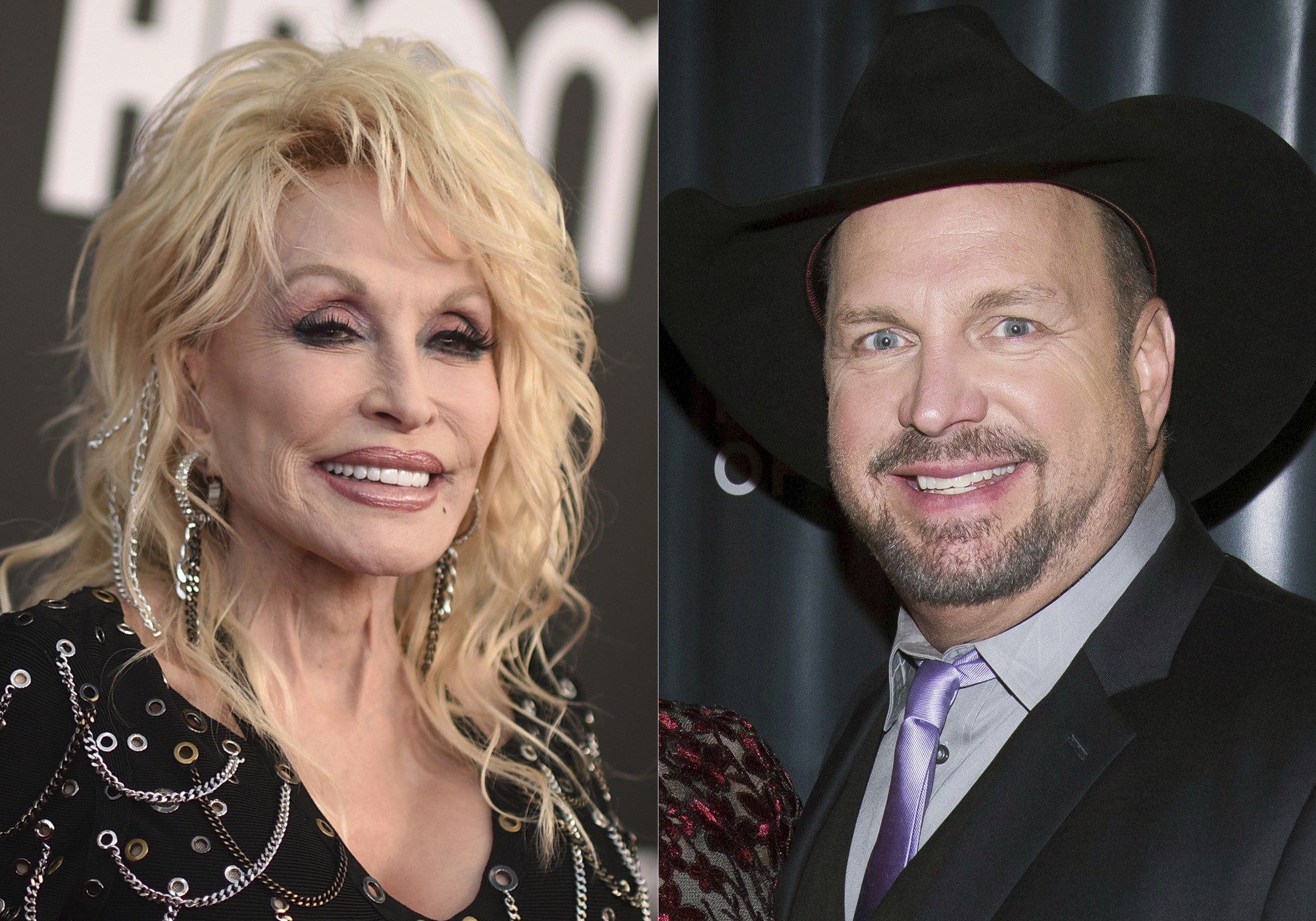 Dolly Parton and Garth Brooks in a composite photo. 
