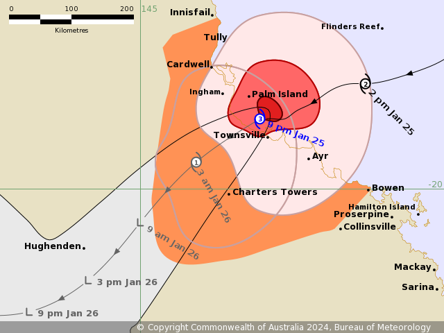A track map shows Tropical Cyclone Kirrily at 9pm.