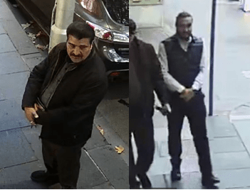 CCTV images of two men walking on a street sidewalk