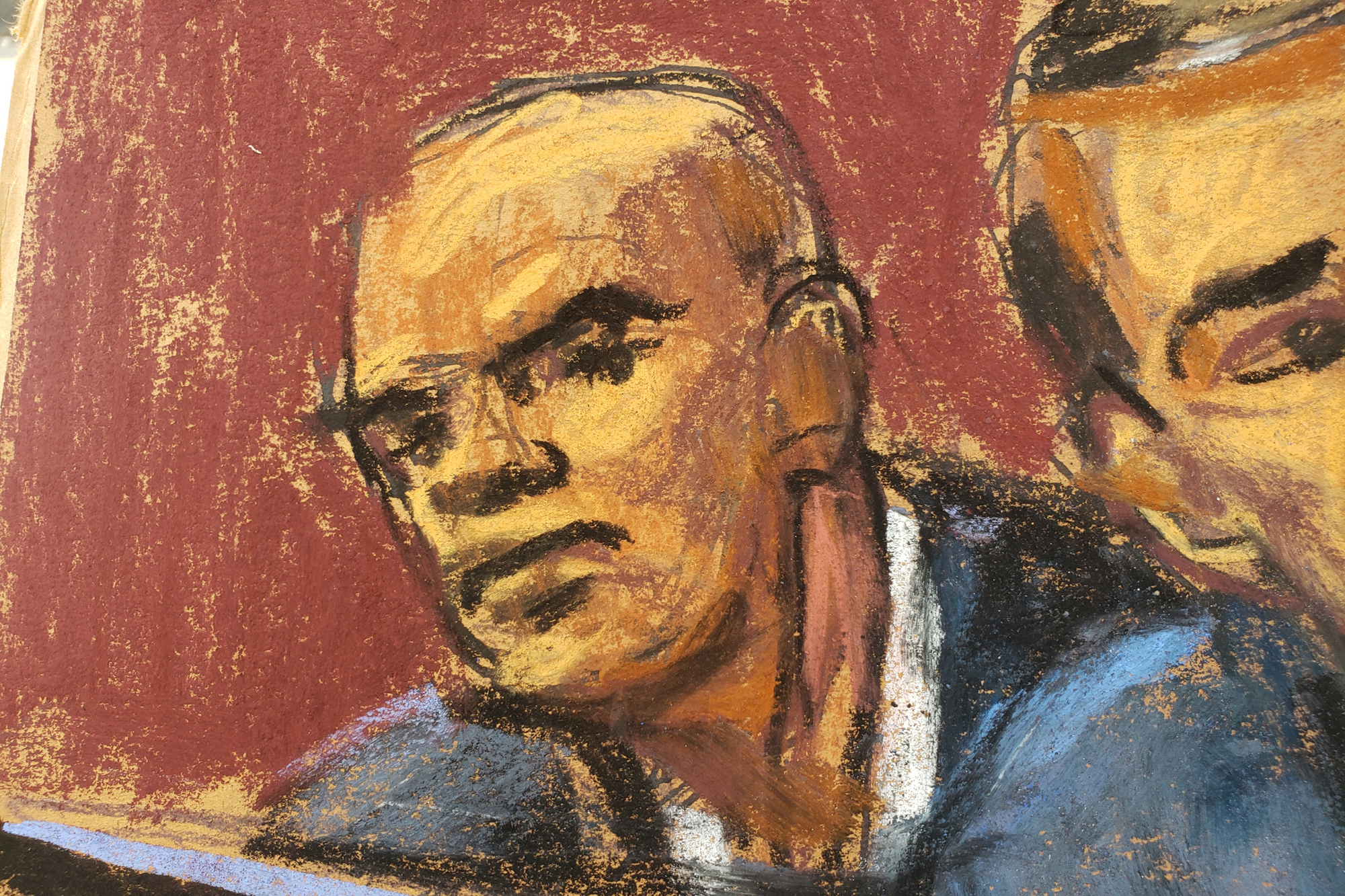 A sketch of the aide of Trump, Walt Nauta, in court.