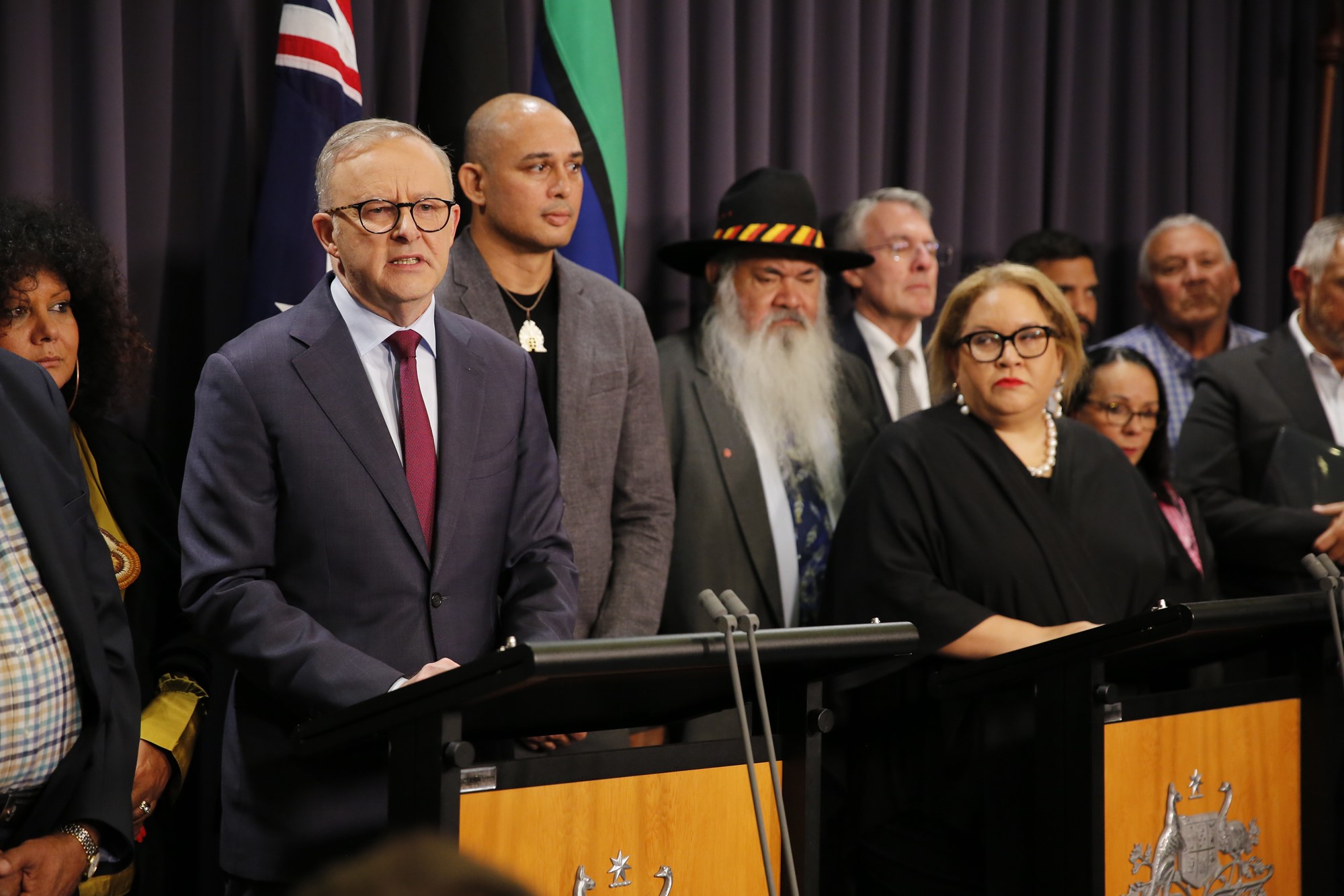 Albanese holds a press conference.