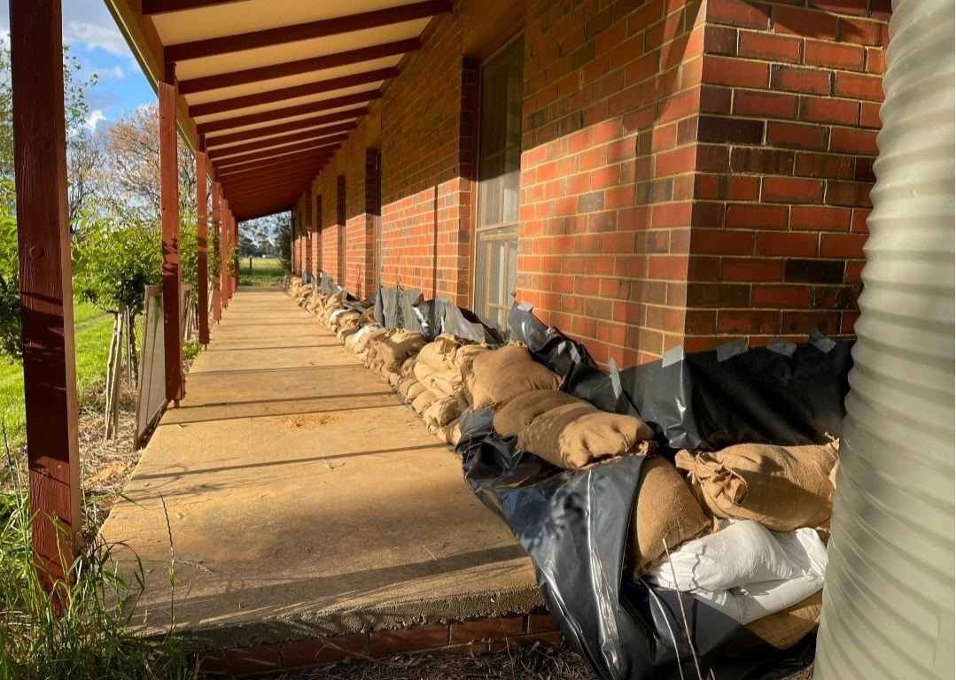 Sandbags have been placed around the house at Fleur Ferris’s family’s Moama property