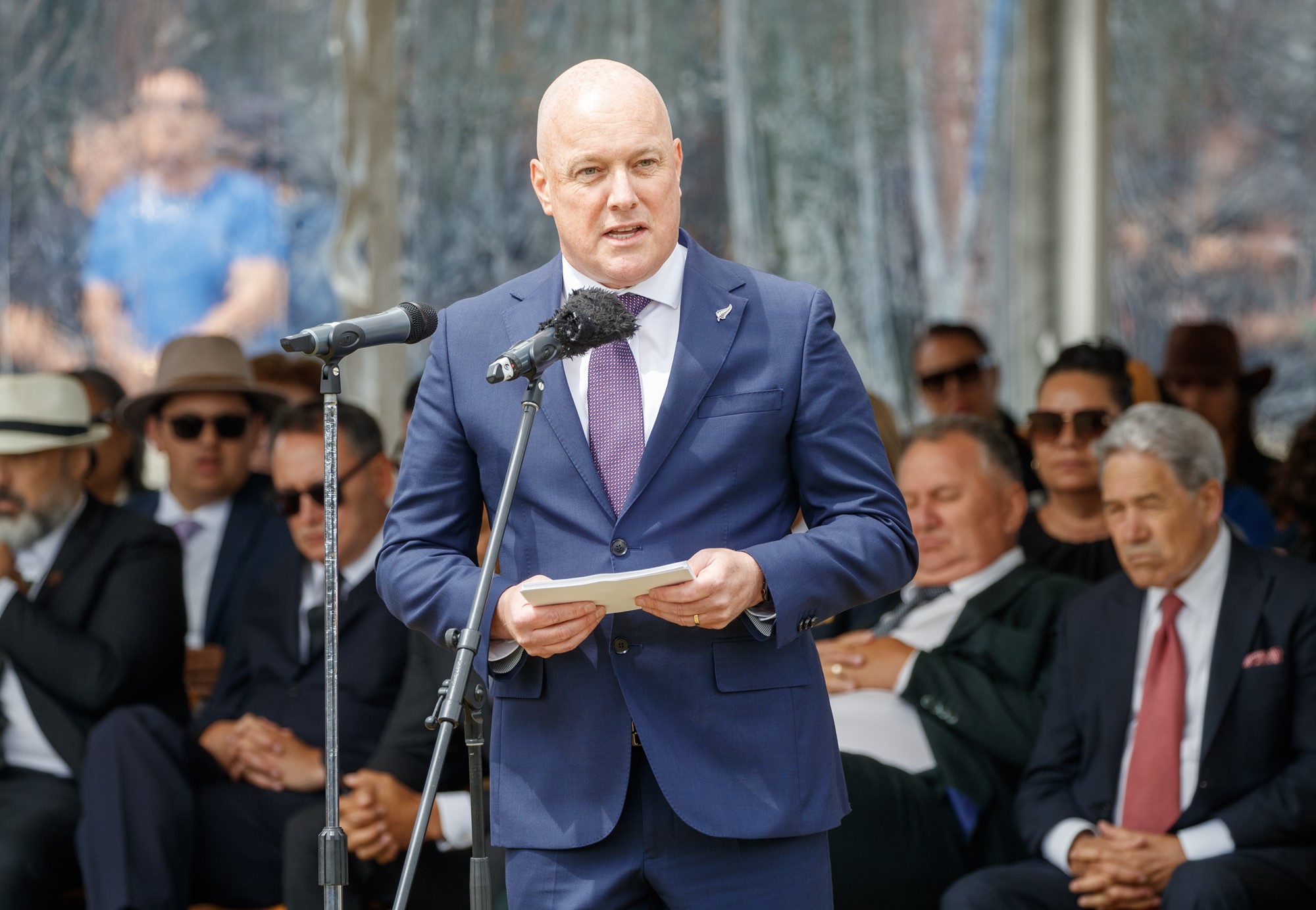 Prime Minister Christopher Luxon during his speech at Rātana Pā. Photo / Mark Mitchell