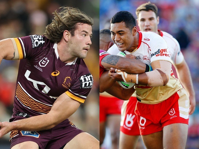 Composite image of Patrick Carrigan and Connelly Lemuelu playing football.