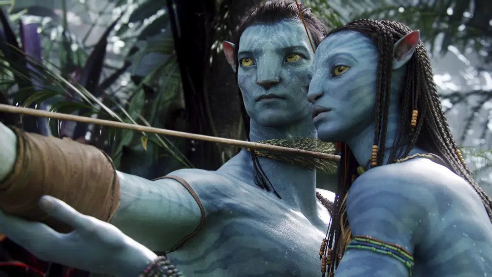 Avatar characters Neytiri, right, and Jake in a scene from the 2009 movie.