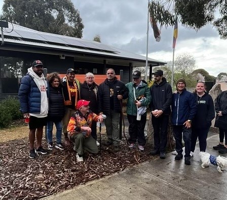 Michael Long and his supporters at the Taungurung Land and Waters Council today.