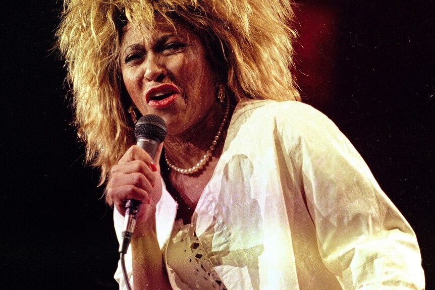 Singer Tina Turner performing on stage