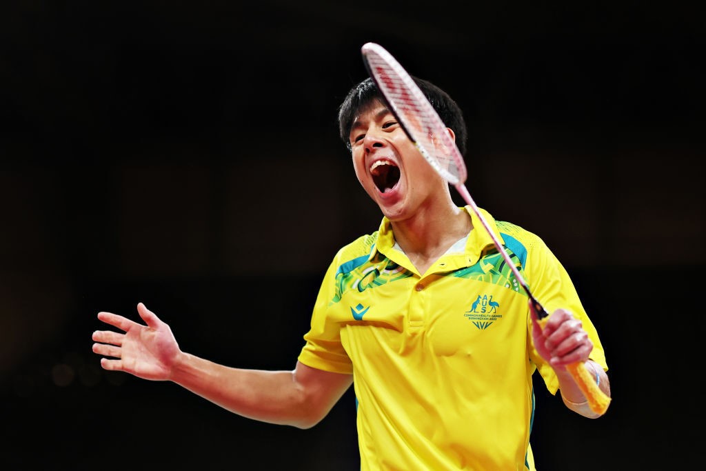 A badminton players screams