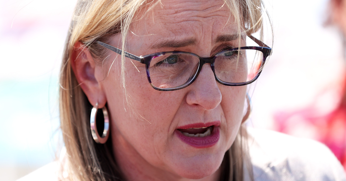 Jacinta Allan holds a press conference outside.