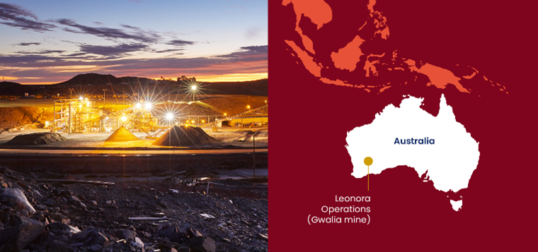 Picture and locational map of St Barbara Leonora mine