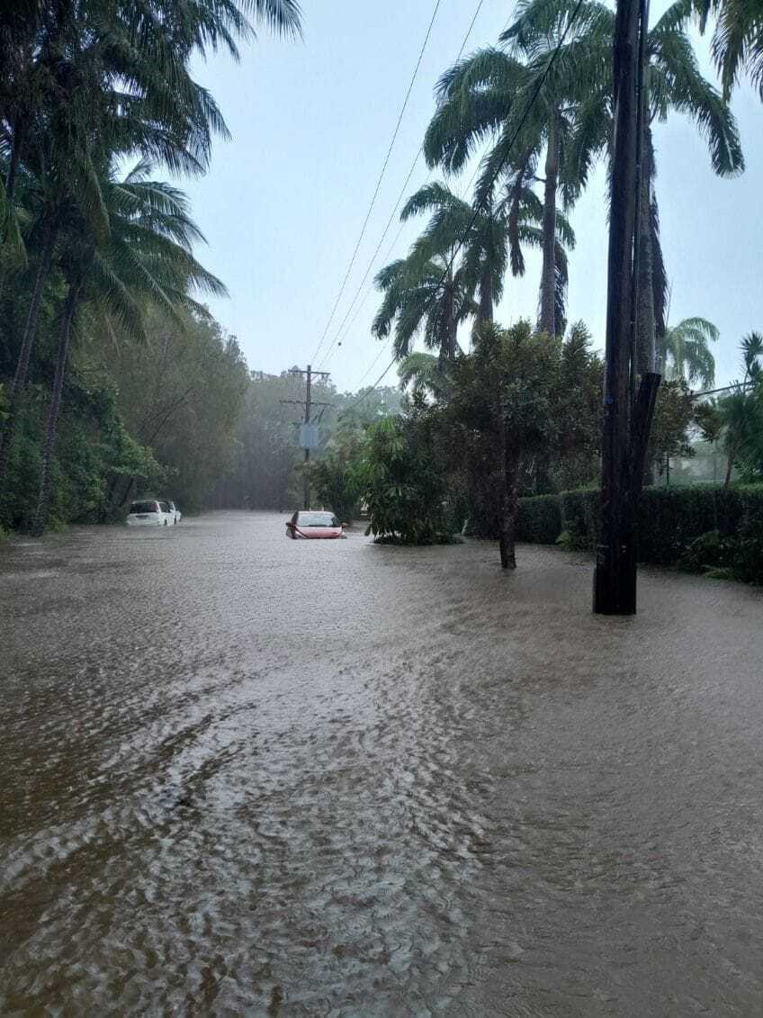 flooding in a street in cairns