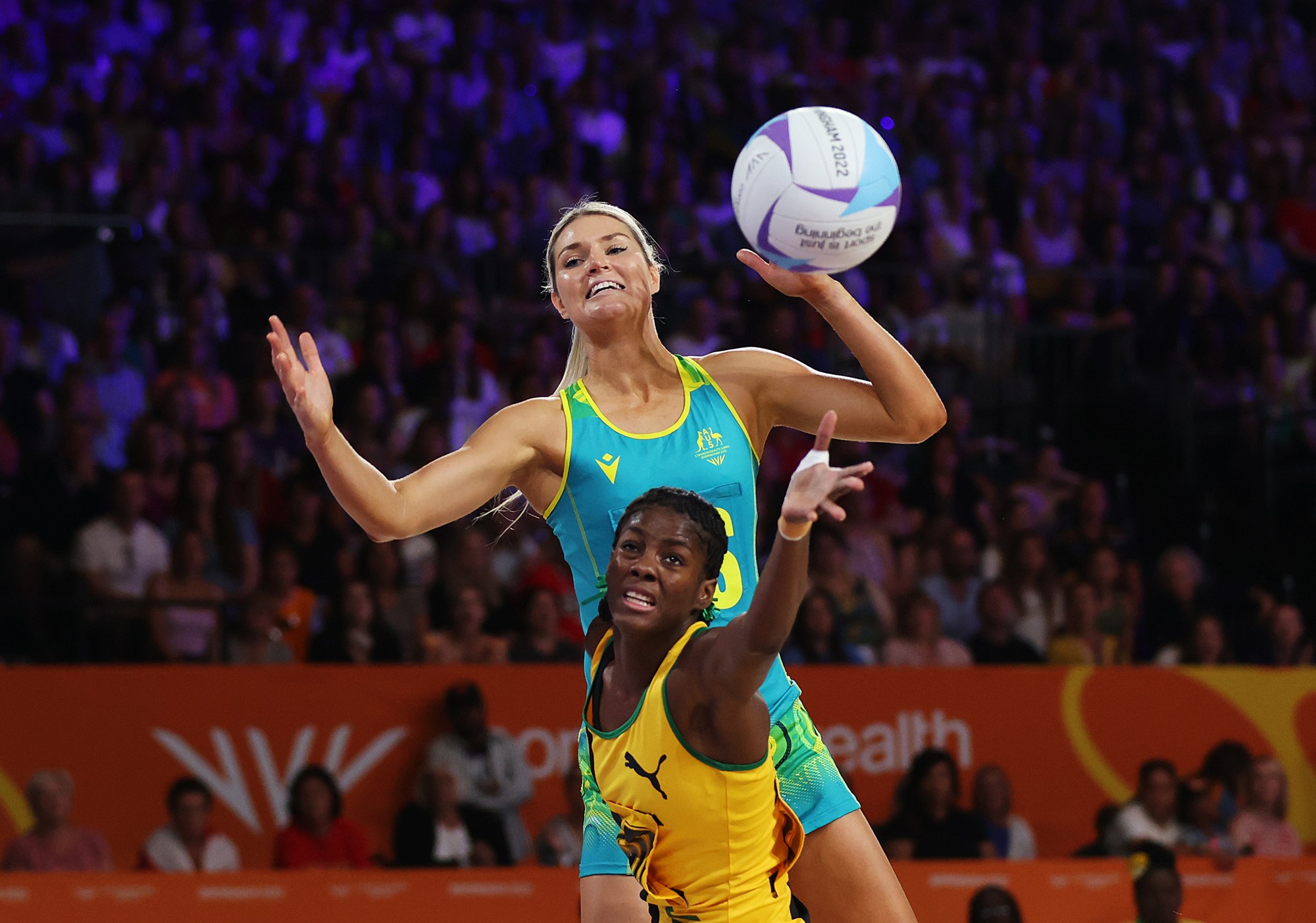 Gretel Bueta contests with Jamaica in the Commonwealth Games gold medal match.