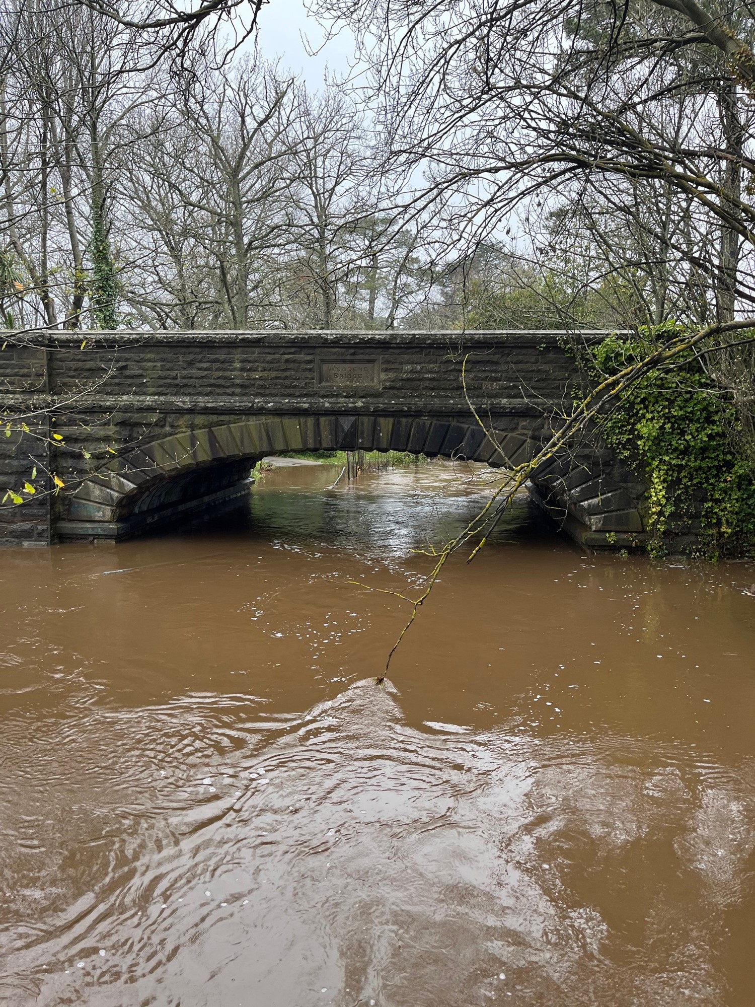 Water is flowing under a bridge