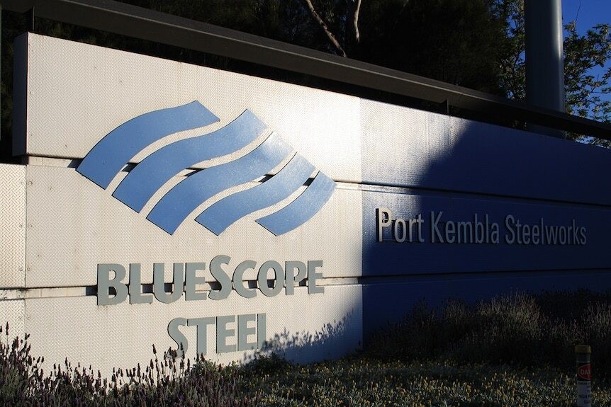 BlueScope Steel signage outside its Port Kembla Steelworks