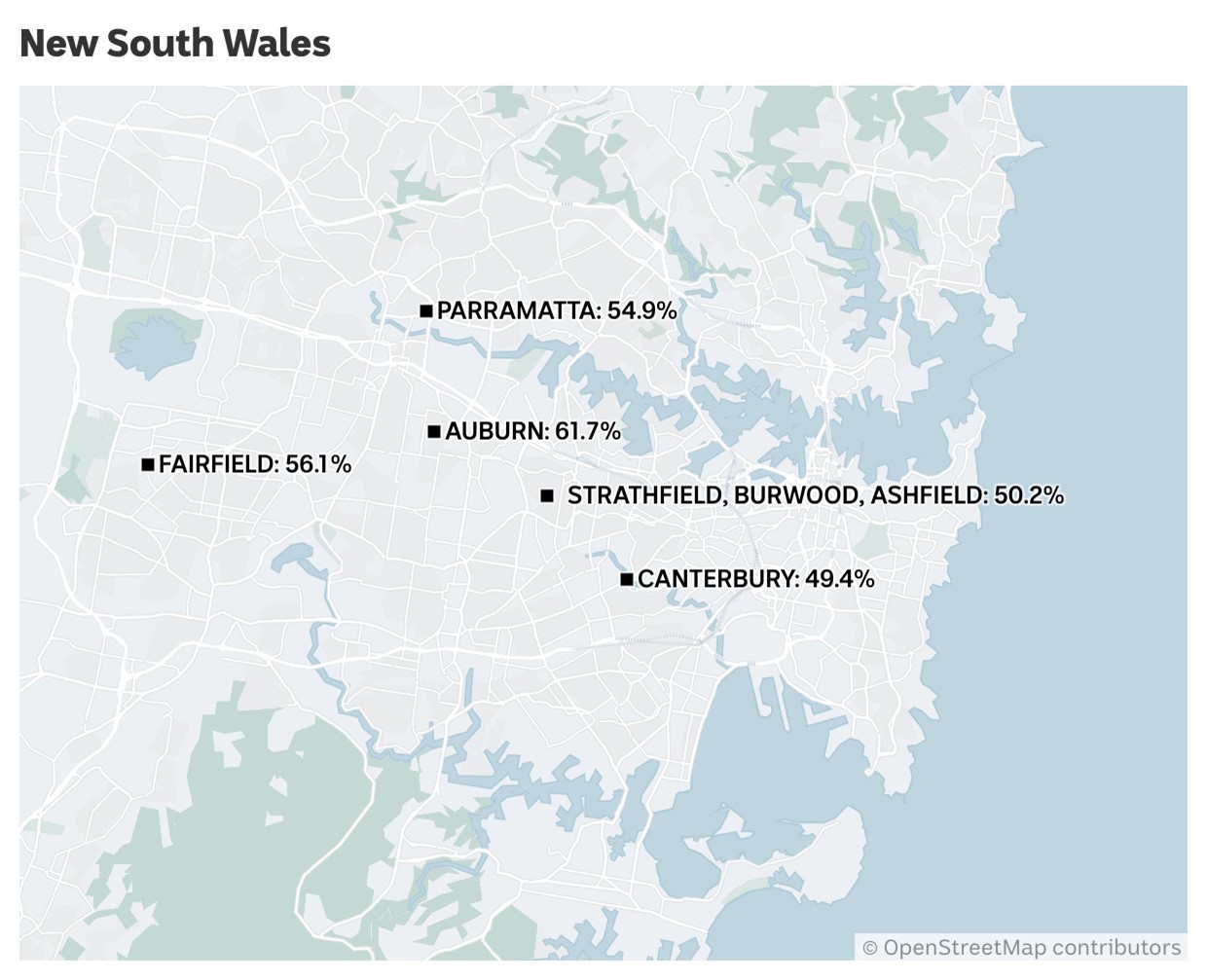 A map shows five of 10 culturally diverse locations in NSW.