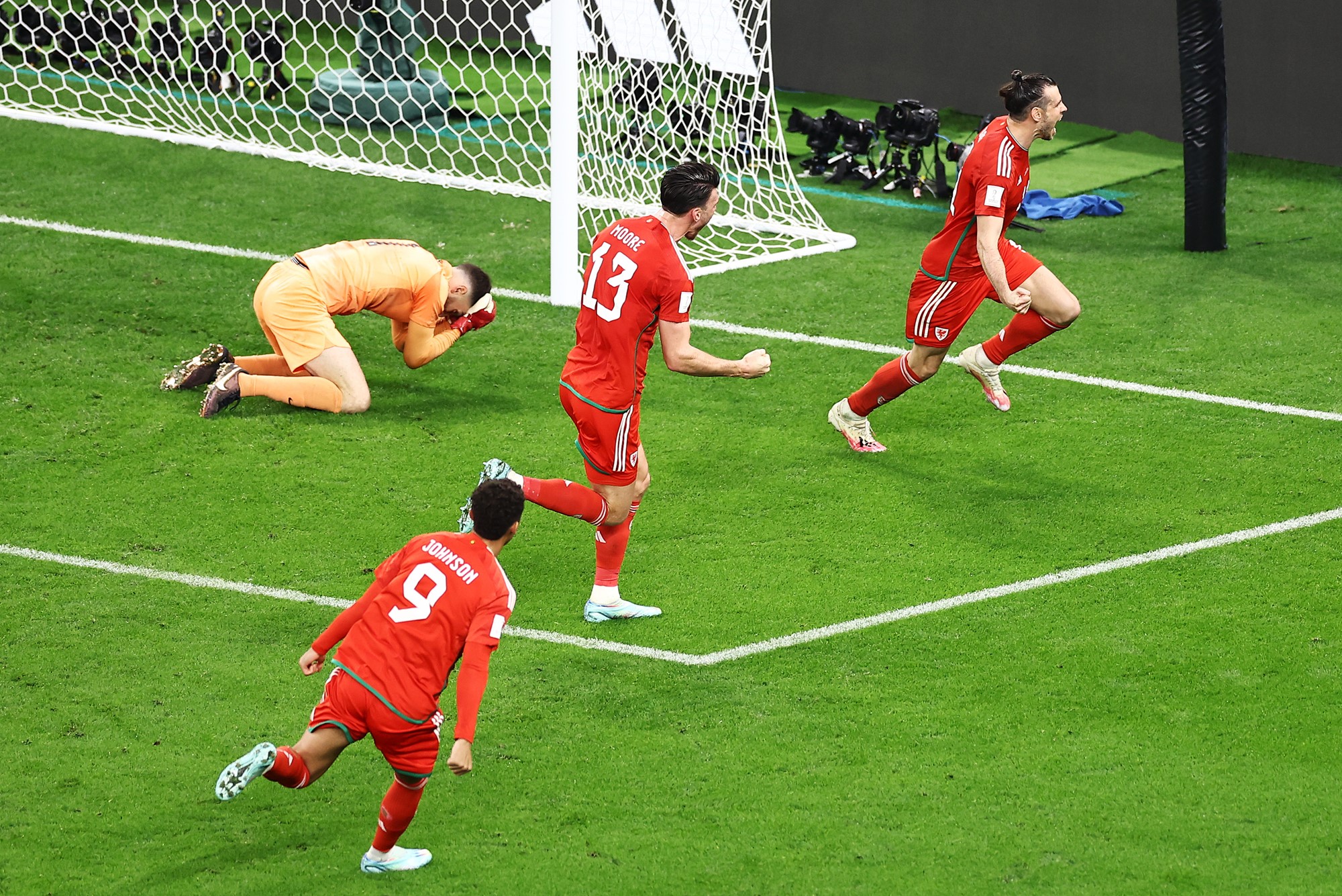 Bale wheels away in celebration.