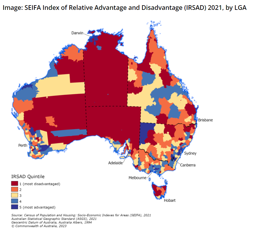 Map showing the richest and poorest local government areas in Australia 
