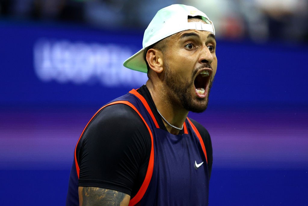 Nick Kyrgios screams during a match at the US Open.
