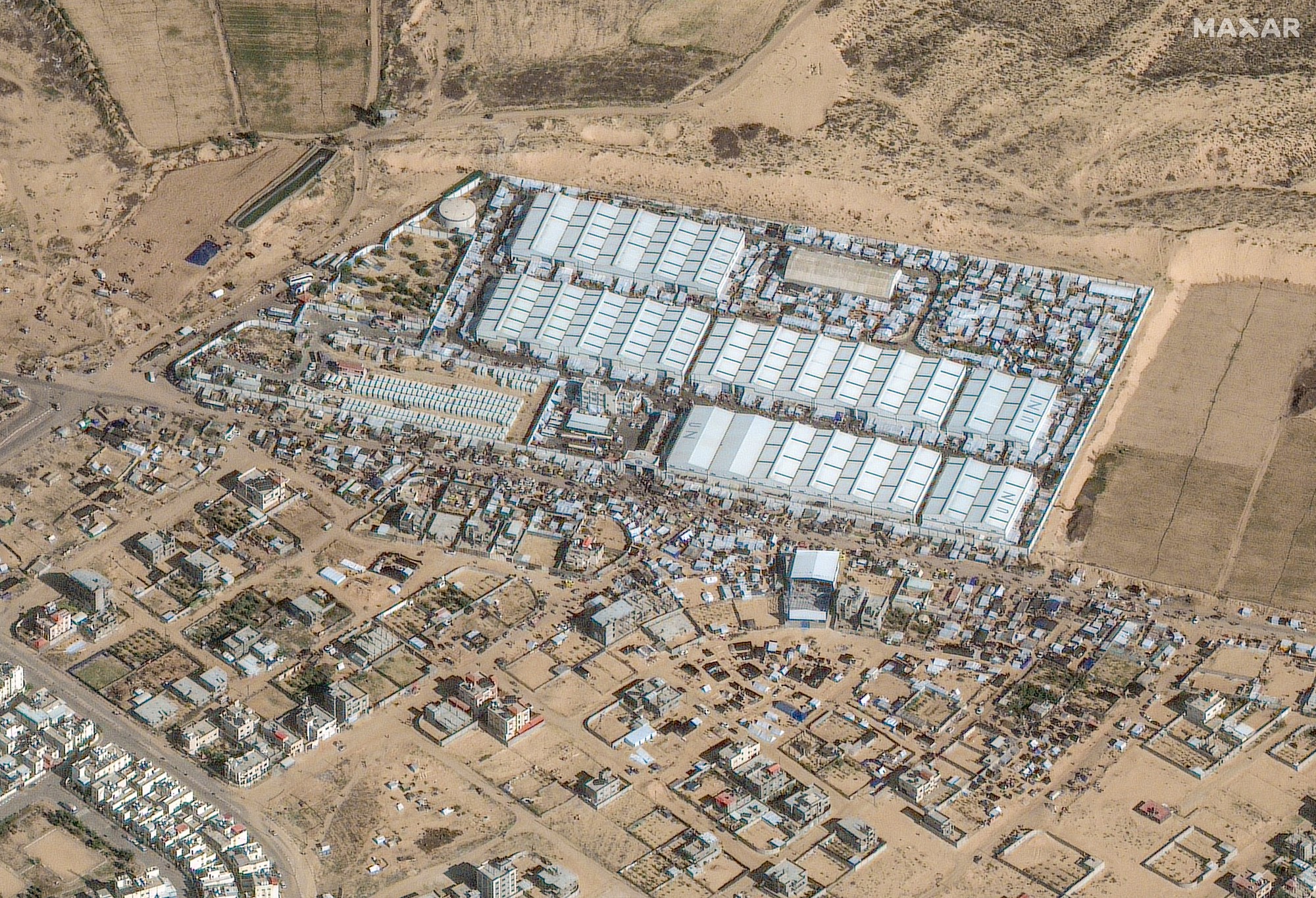 Aerial view of an aid centre. 