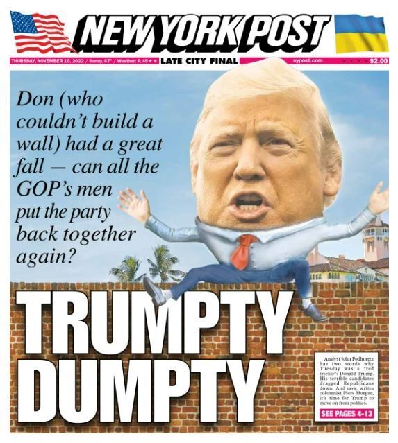 The New York Post front page says "Trumpty Dumpty"