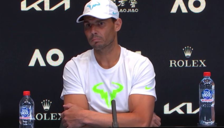 Rafael Nadal fronts the media.