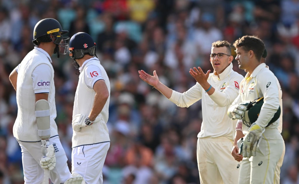 Australia bowler Todd Murphy shrugs during an Ashes Test.